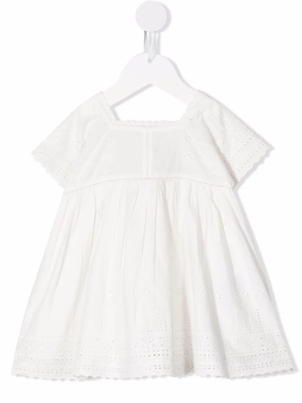 

Bonpoint vestido con cuello cuadrado y bordado inglés - Blanco
