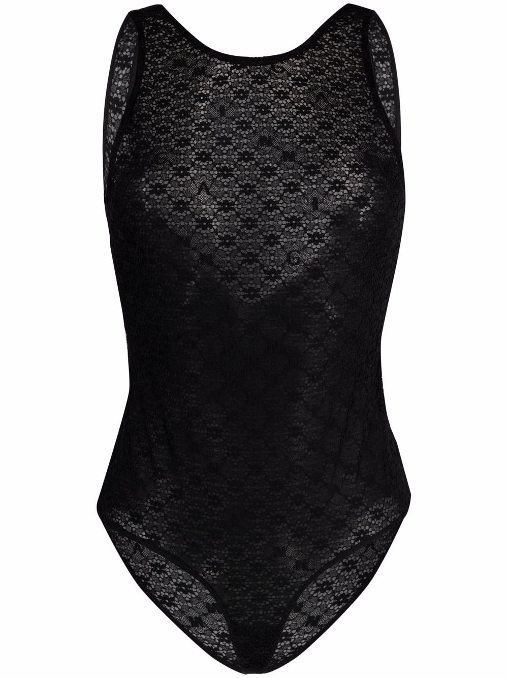 Ganni Floral-lace Bodysuit In Black