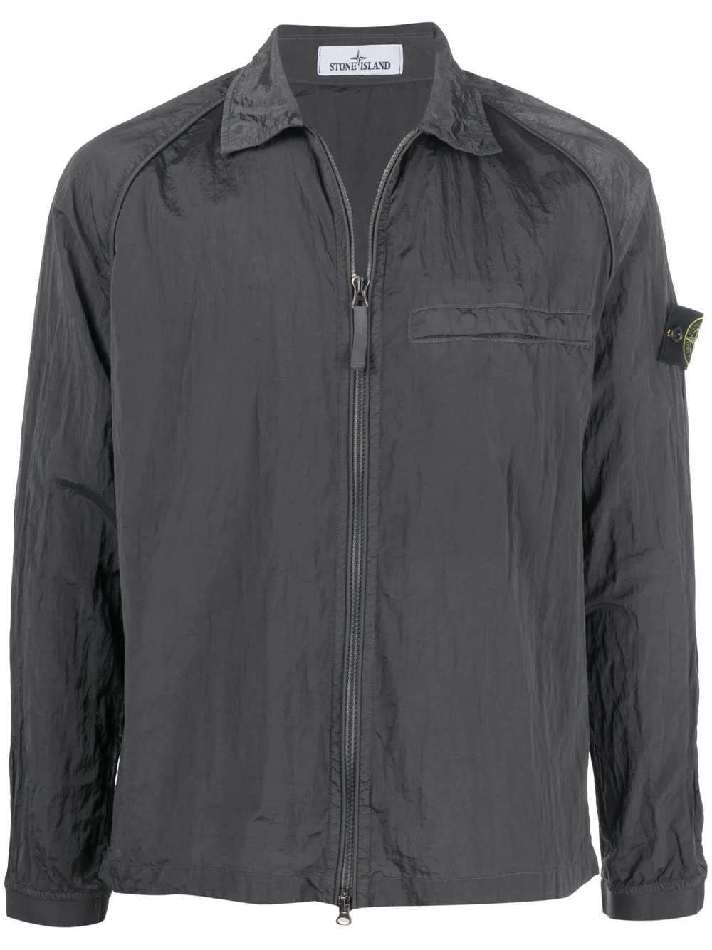 

Stone Island Compass-patch crinkled zip-up overshirt - Grey