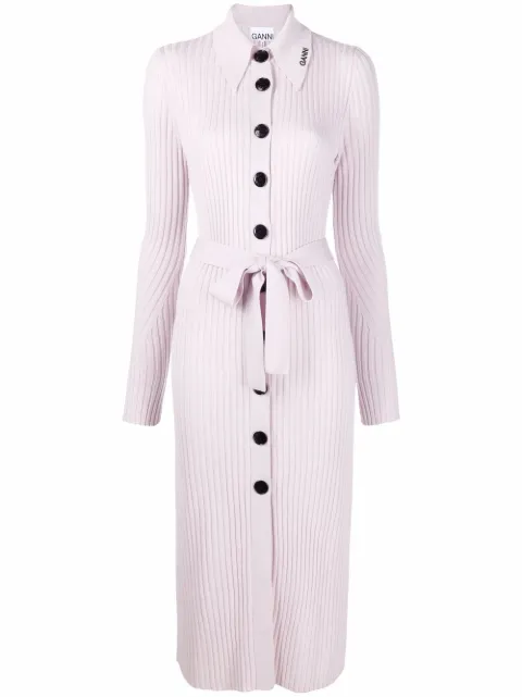 GANNI ribbed merino-wool buttoned dress