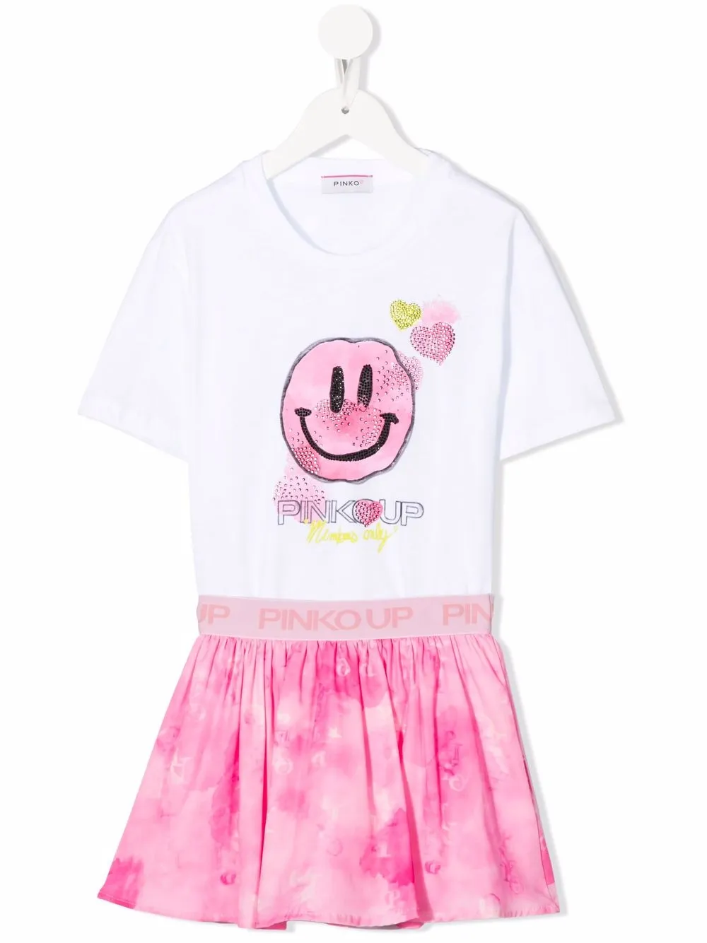 

Pinko Kids vestido estilo playera con detalles de cara feliz - Blanco