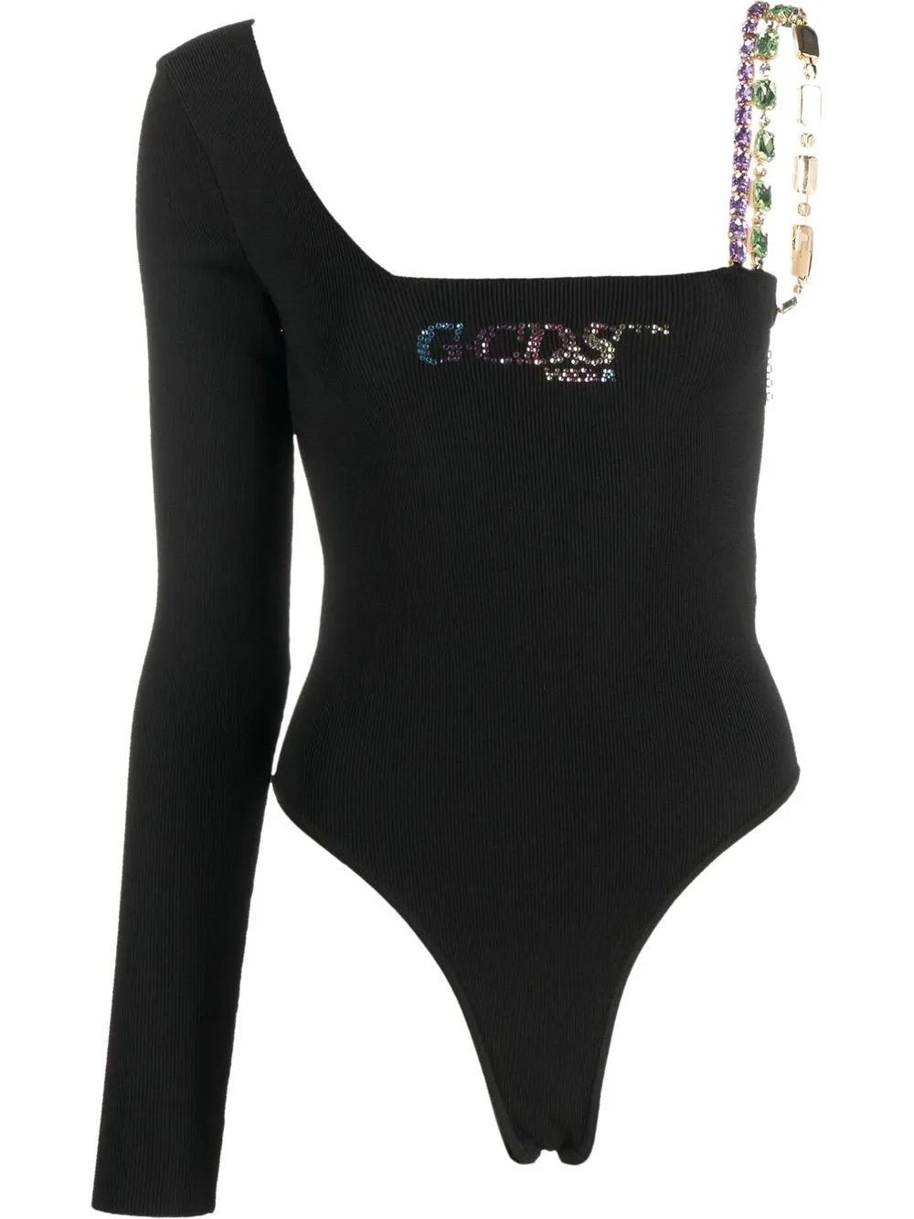 

Gcds asymmetric crystal-embellished ribbed bodysuit - Black