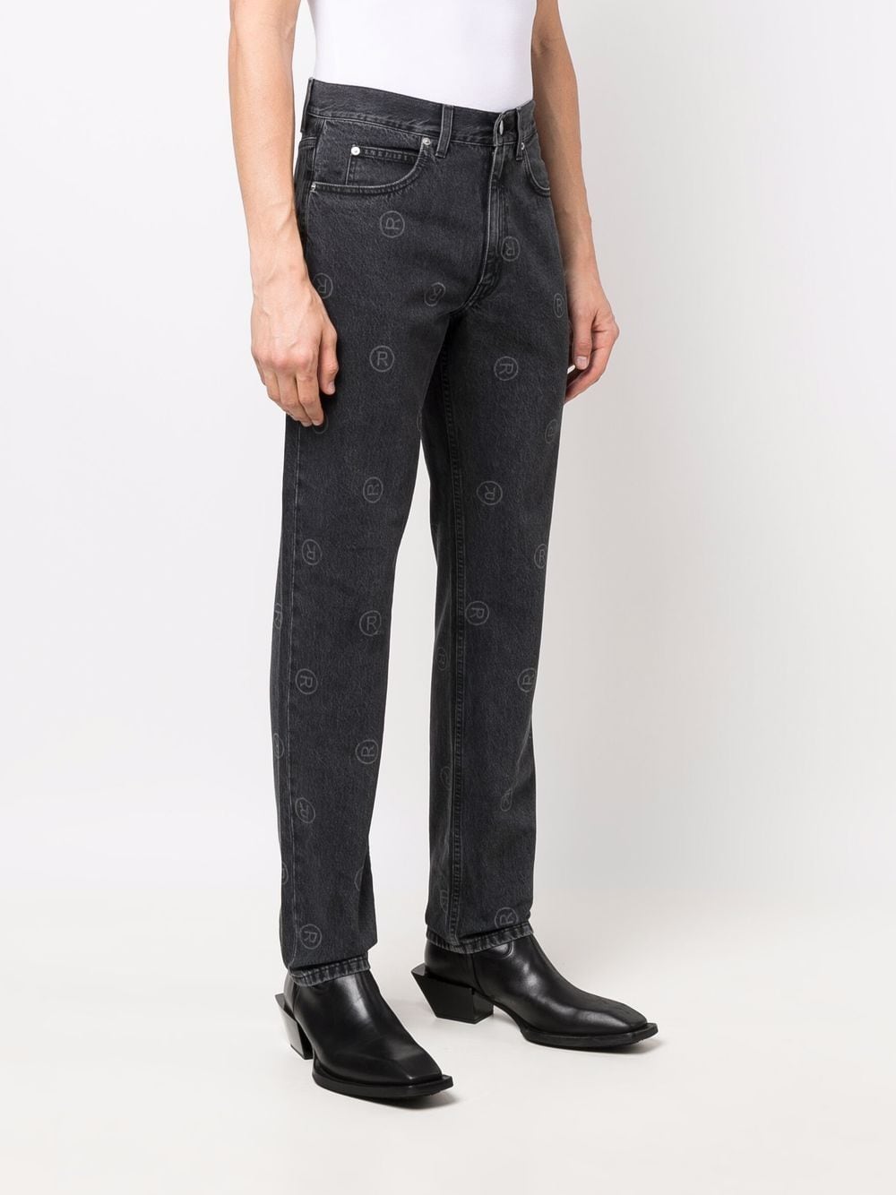 Shop Martine Rose Logo-print Straight-leg Jeans In Grey