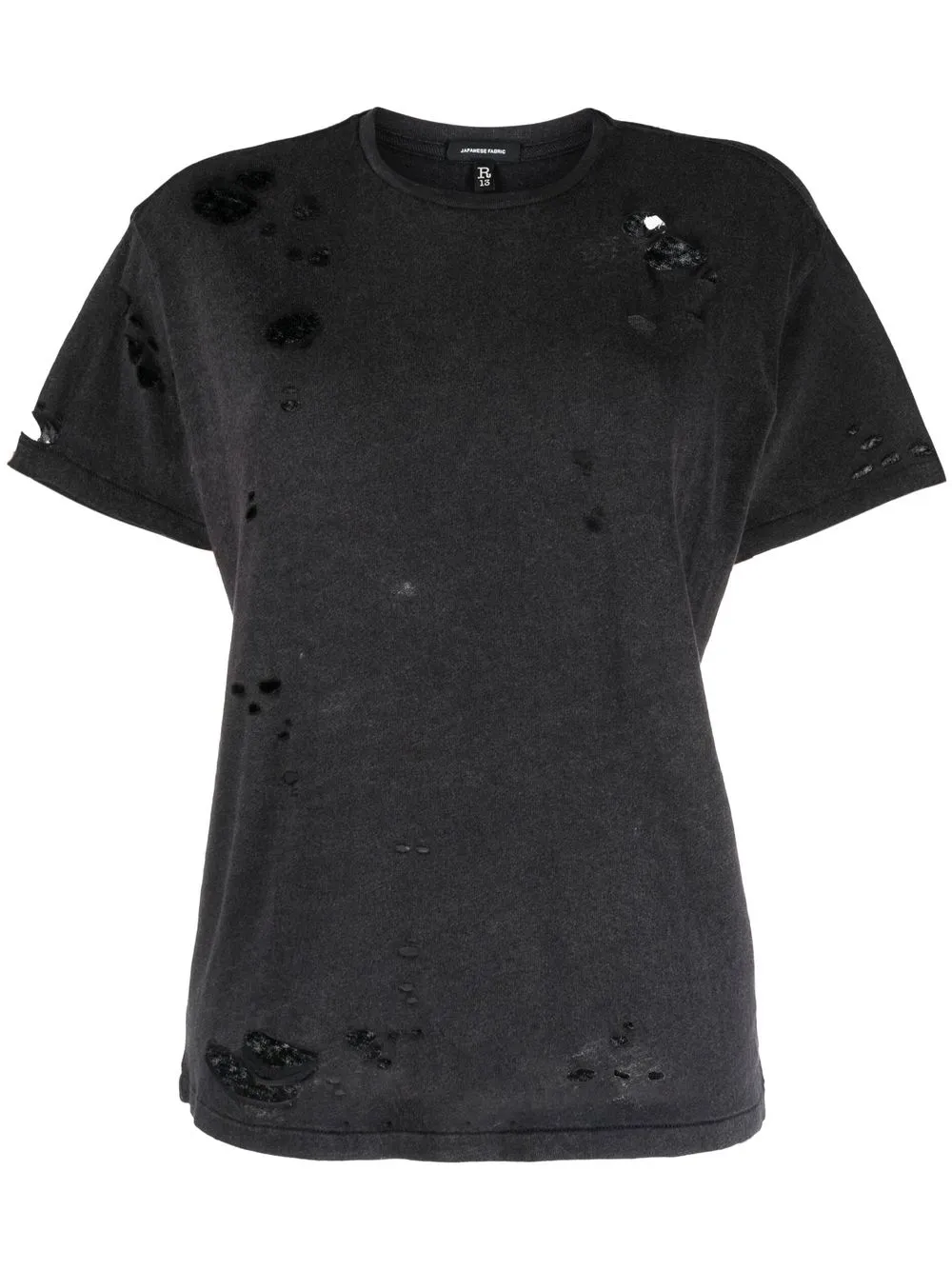 

R13 playera destruida con cuello redondo - Negro