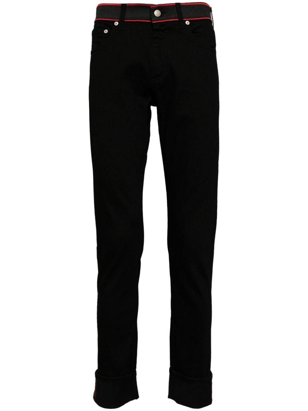 contrasting waistband slim-fit jeans