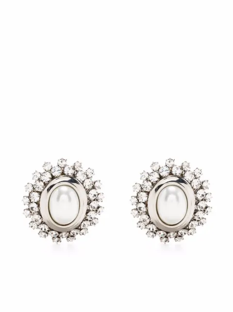 Boucles D'oreilles à Clip Alessandra RICH - Cœur Perlé Entouré De Cristaux - Couleur Argenté, Sans Emballage