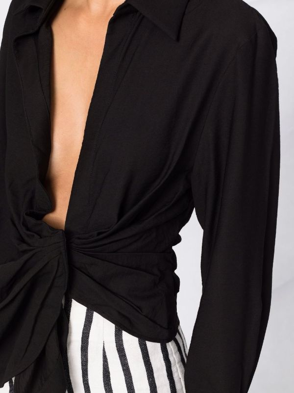 Jacquemus Bahia Plunge-neck Tie-front Crepe Shirt - ShopStyle Tops