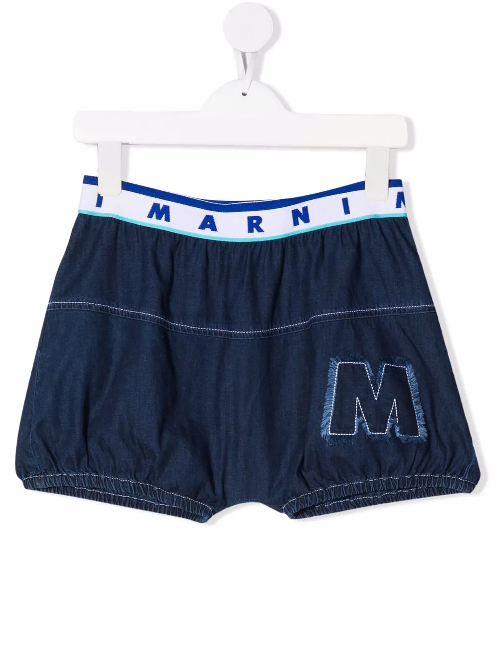 

Marni Kids embroidered-logo denim shorts - Blue