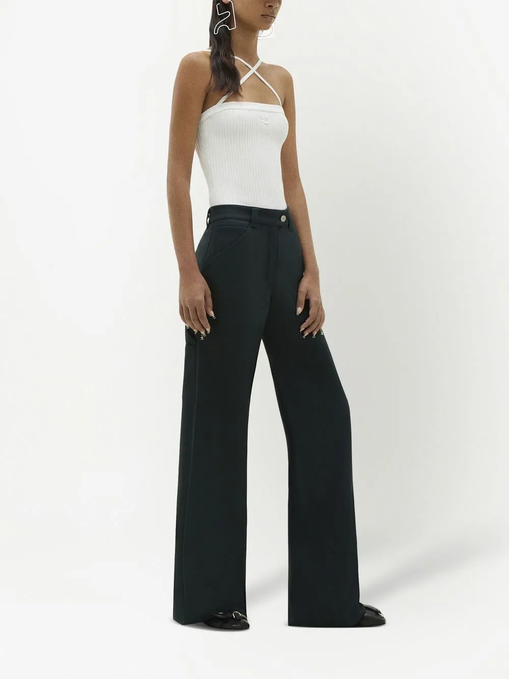  Courrèges Weite High Waist Hose   Schwarz 