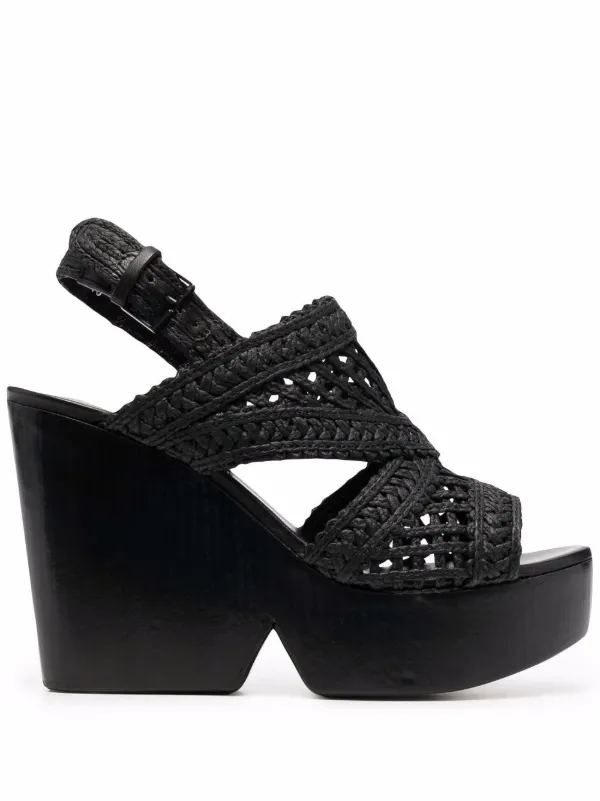 black woven platform sandals