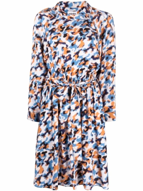 Kenzo abstract print drawstring waist Midi Dress Farfetch