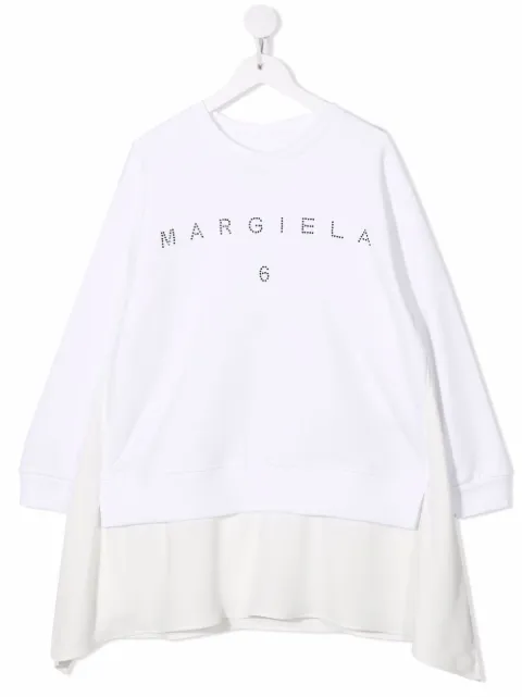 MM6 Maison Margiela Kids سويت شيرت طويل ومرصع بشعار الماركة