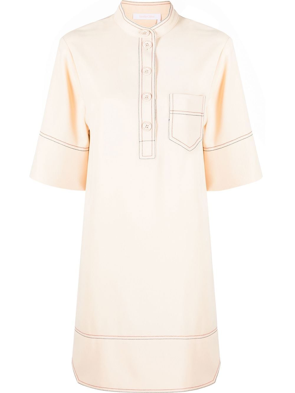 Shop See By Chloé Contrast-stitch Short-sleeve Shift Dress In Nude