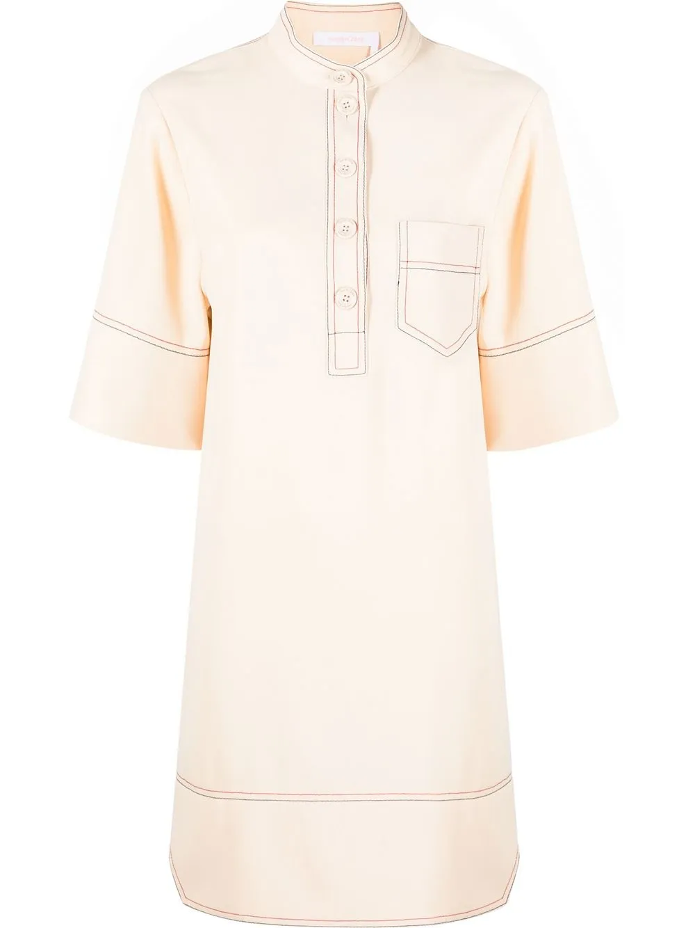 SEE BY CHLOÉ CONTRAST-STITCH SHORT-SLEEVE SHIFT DRESS