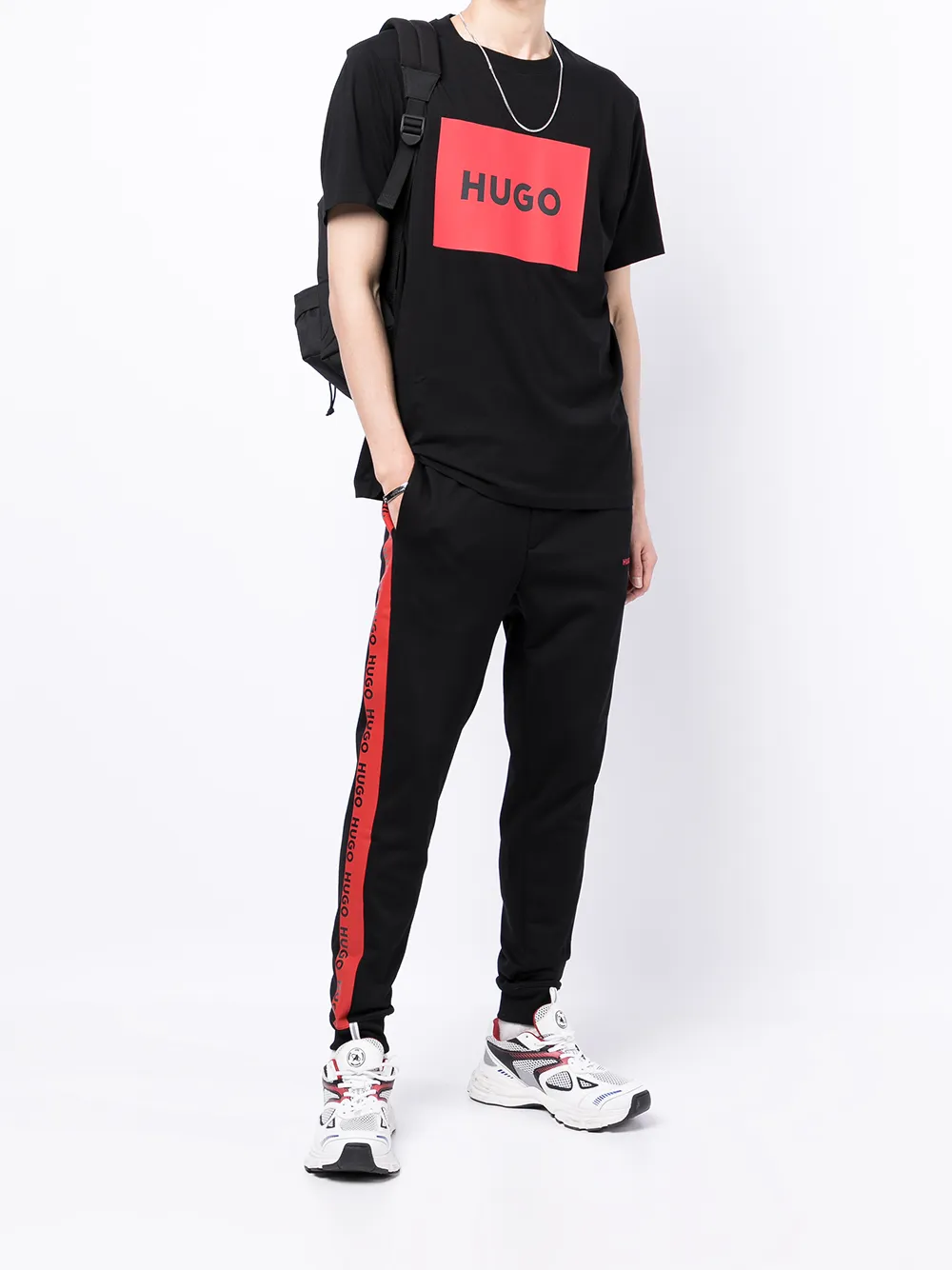 HUGO T-shirt met logoprint - Zwart