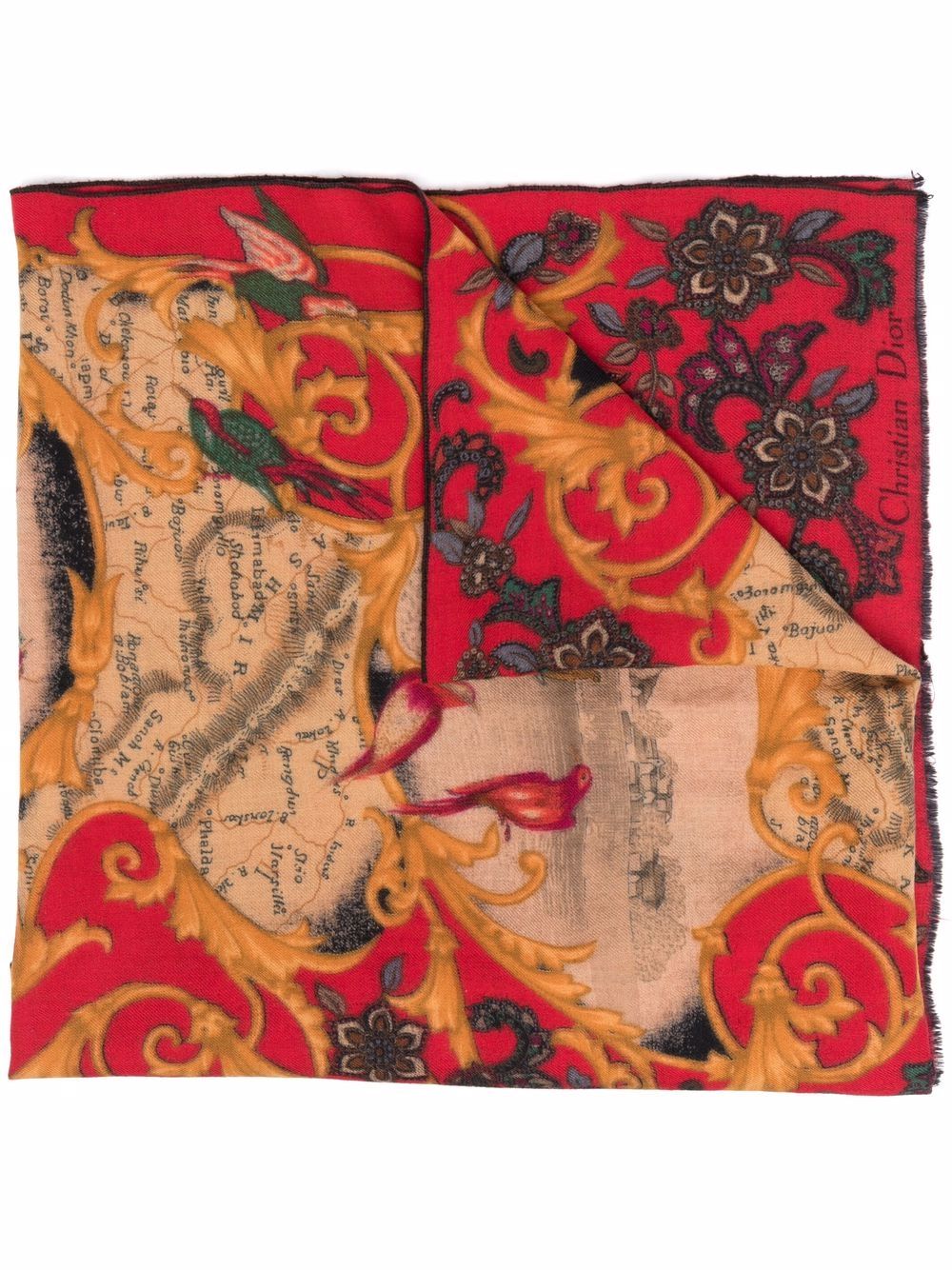 Pre-owned Dior 1990s  Baroque Print Scarf In Red