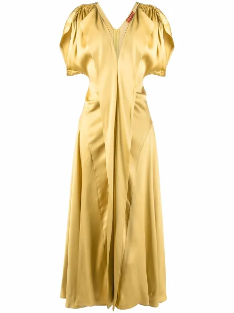 V-neck draped silk dress