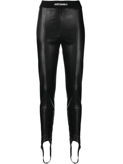 Just Cavalli faux-leather logo waistband leggings