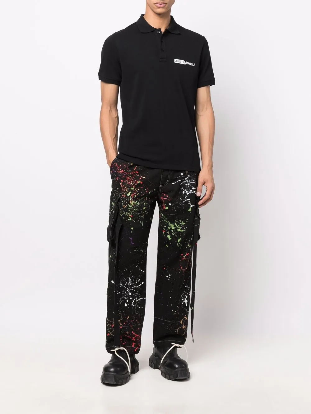 Just Cavalli Poloshirt met logoprint - Zwart