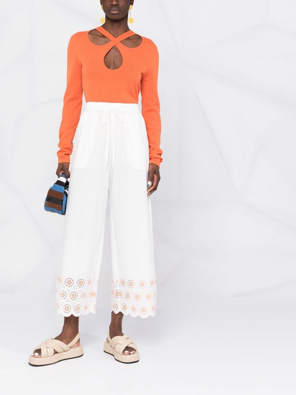 Shop See By Chloé Scallop-edge High-waist Trousers In White