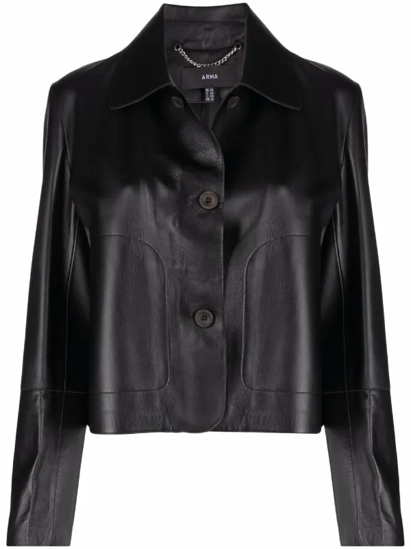 Arma Button-up Leather Jacket in Black