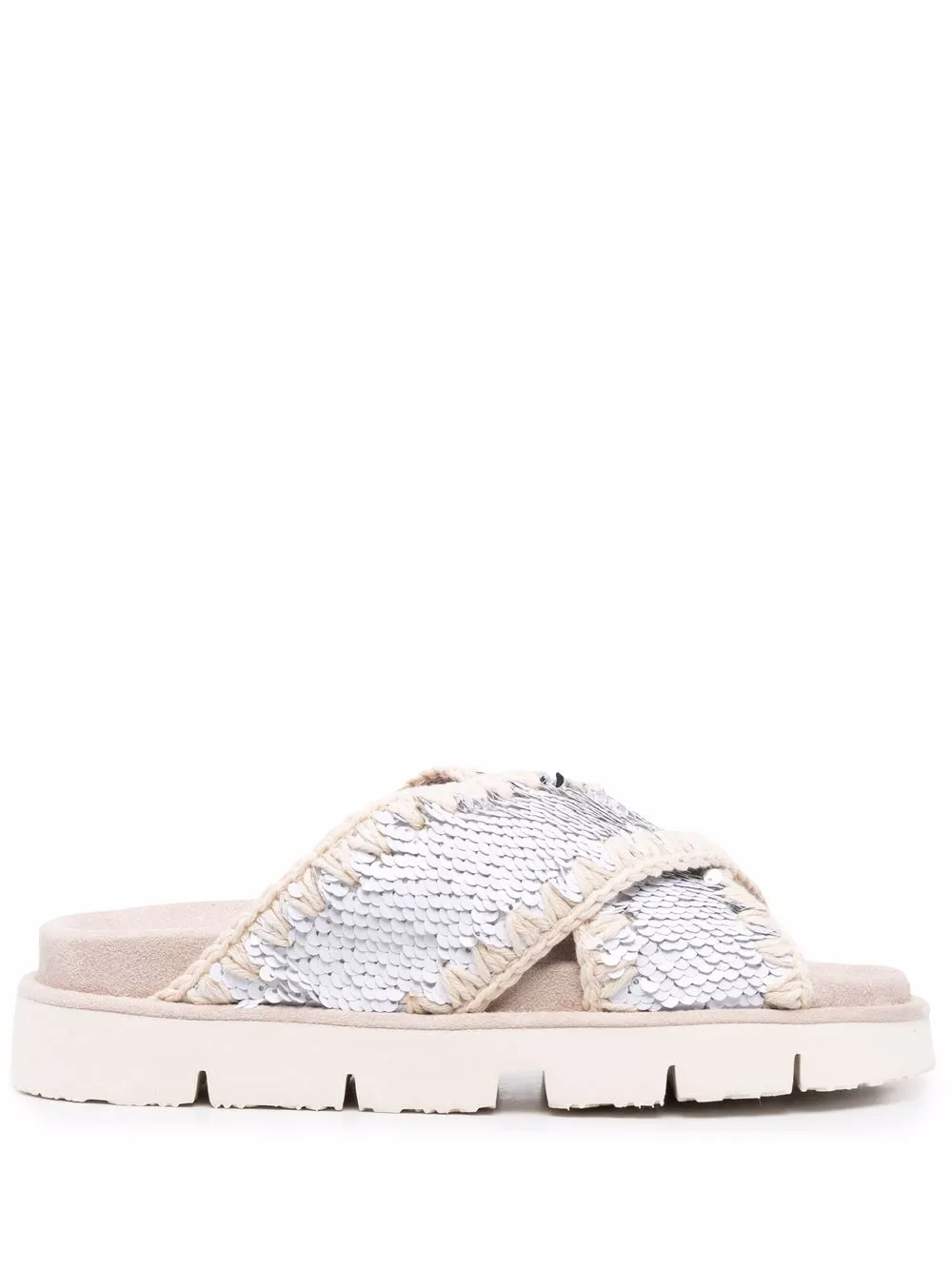 

Mou sequin-embellished flat slides - White