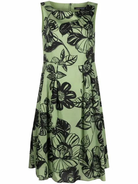 Luisa Cerano Round Neck Retro Print Flute Sleeve Dress Purple/camel main image 1