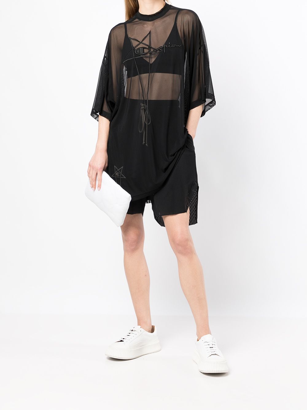 Rick Owens X Champion T-shirt met mesh - Zwart