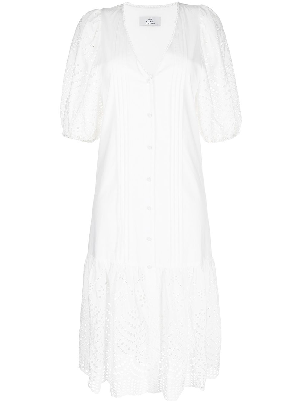 

We Are Kindred vestido Elsie midi con bordado inglés - Blanco