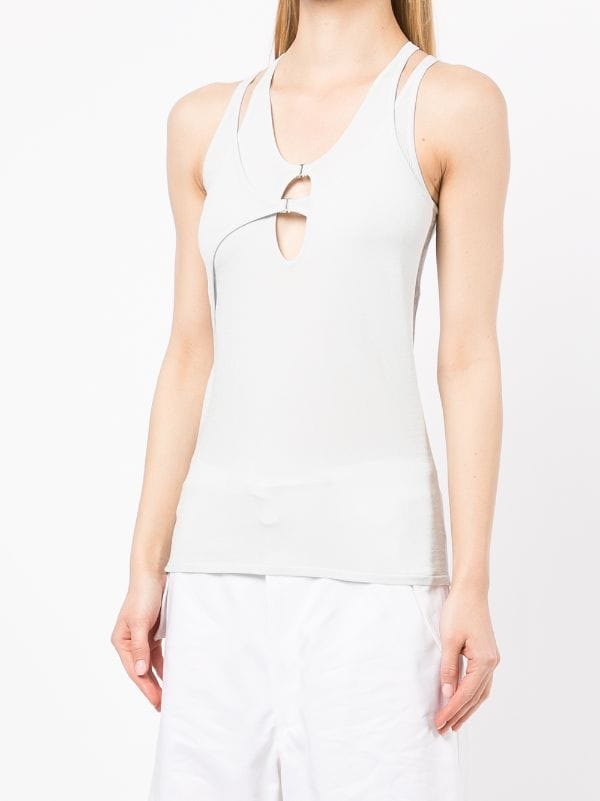 White Scoop Neck Eyelet Tank