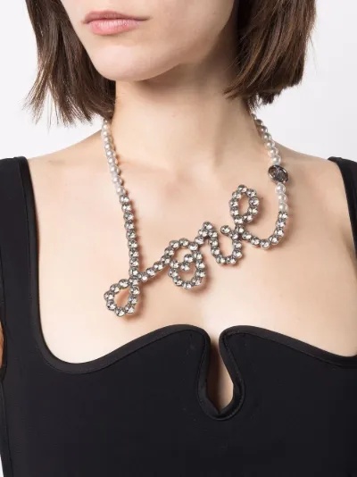 Lanvin crystal-love faux-pearl necklace 