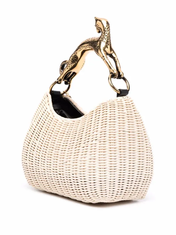 Lanvin Cat embellished-handle Woven Tote | Neutrals | FARFETCH