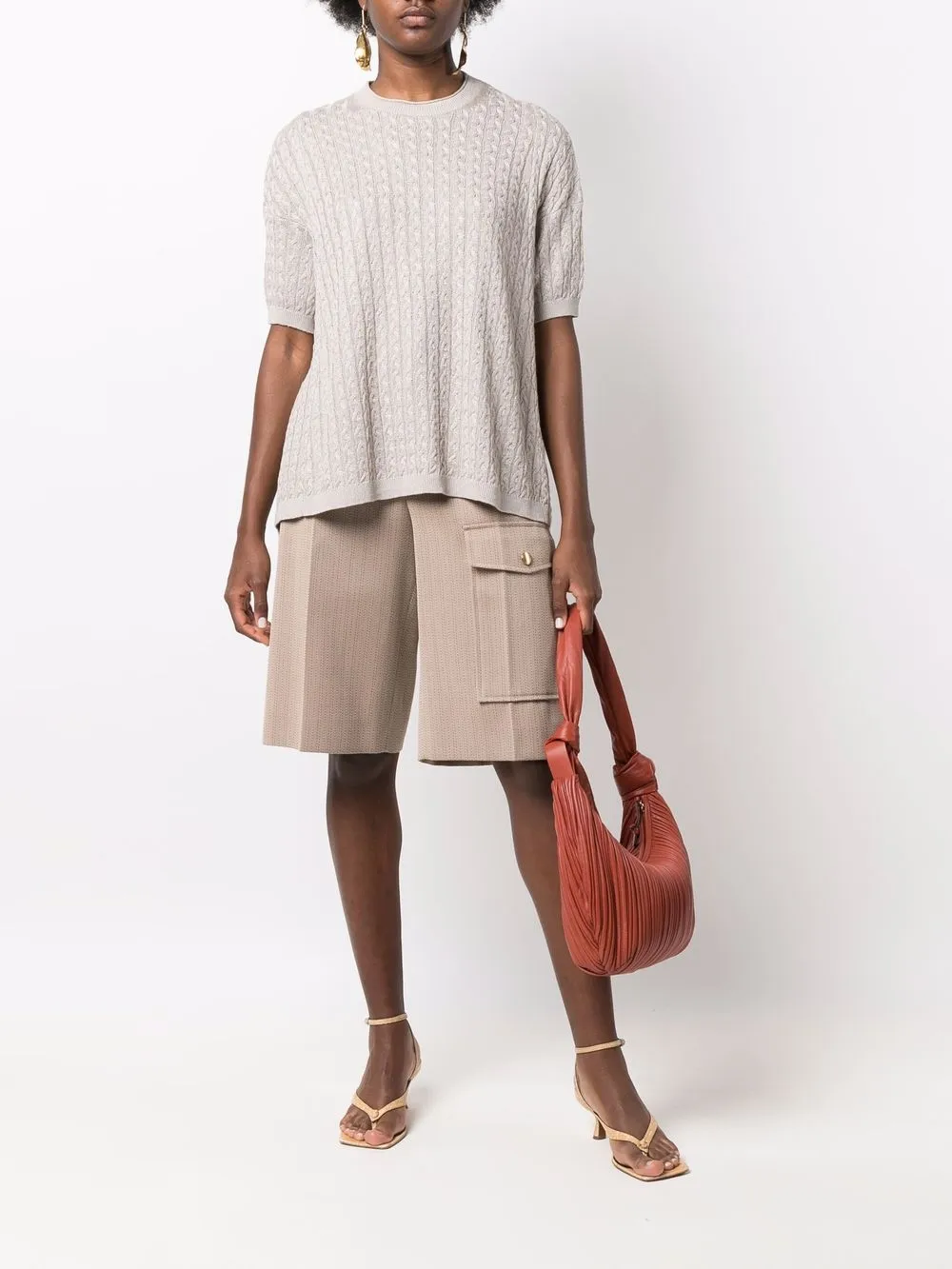 Theory Kabelgebreide trui - Beige