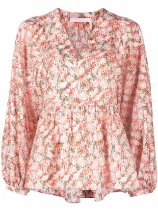 トップス SEE BY CHLOE Embroidered Sift blouse See By Chloé floral-print ruffle-collar Blouse | White
