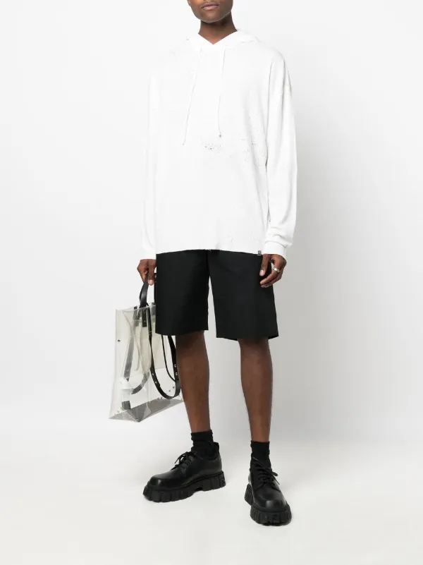 1017 ALYX 9SM Distressed Hooded long-sleeve Top | White