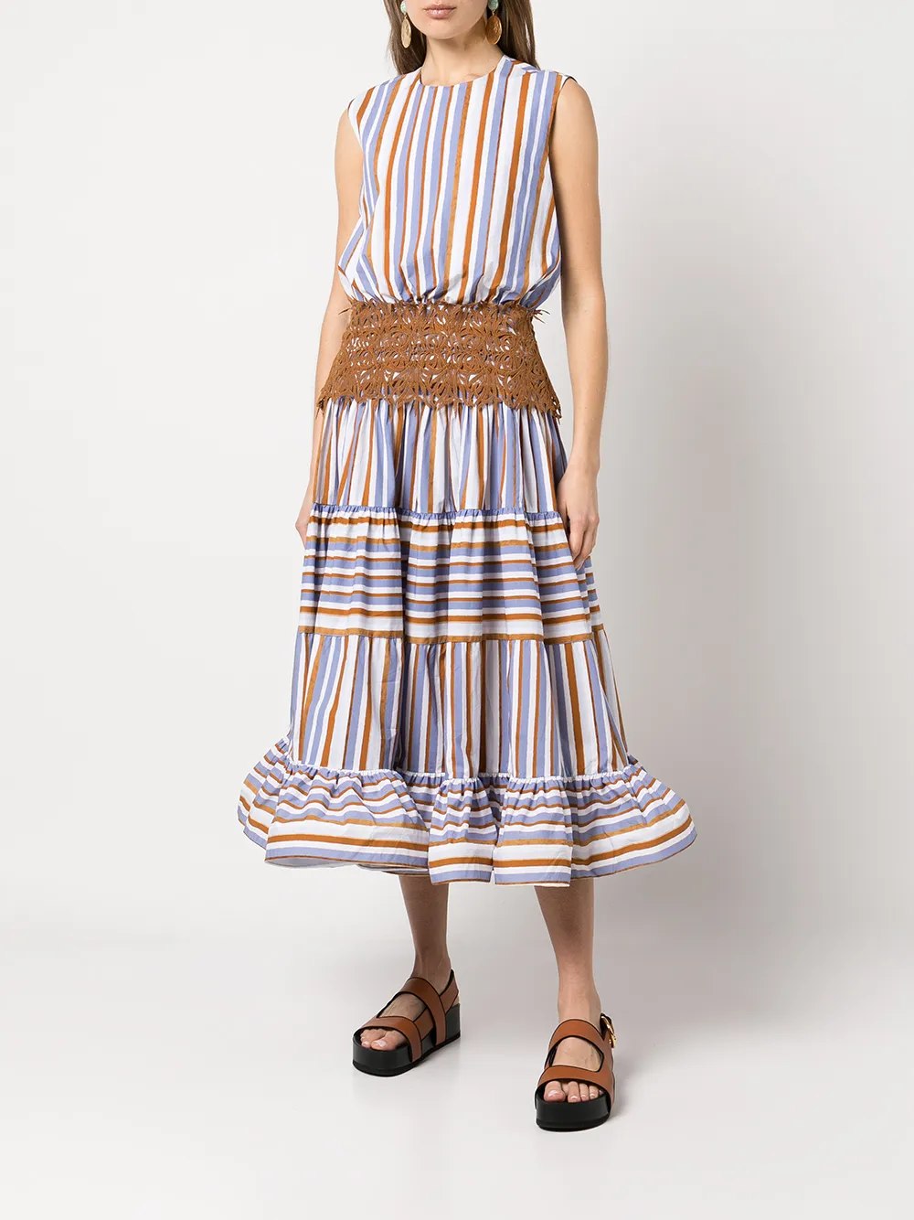 Silvia Tcherassi Striped Flared Midi Dress Farfetch