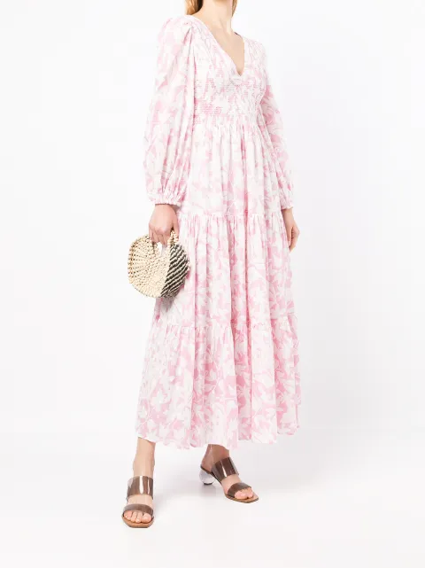 Rixo Brooke Shirred Floral Palm Maxi 