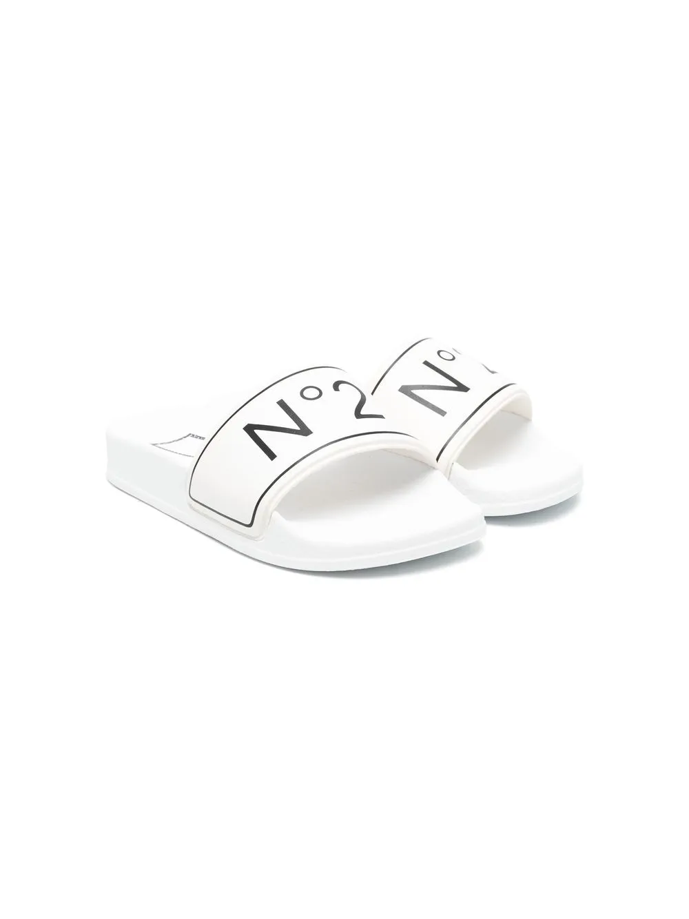 

Nº21 Kids logo print flat slides - White