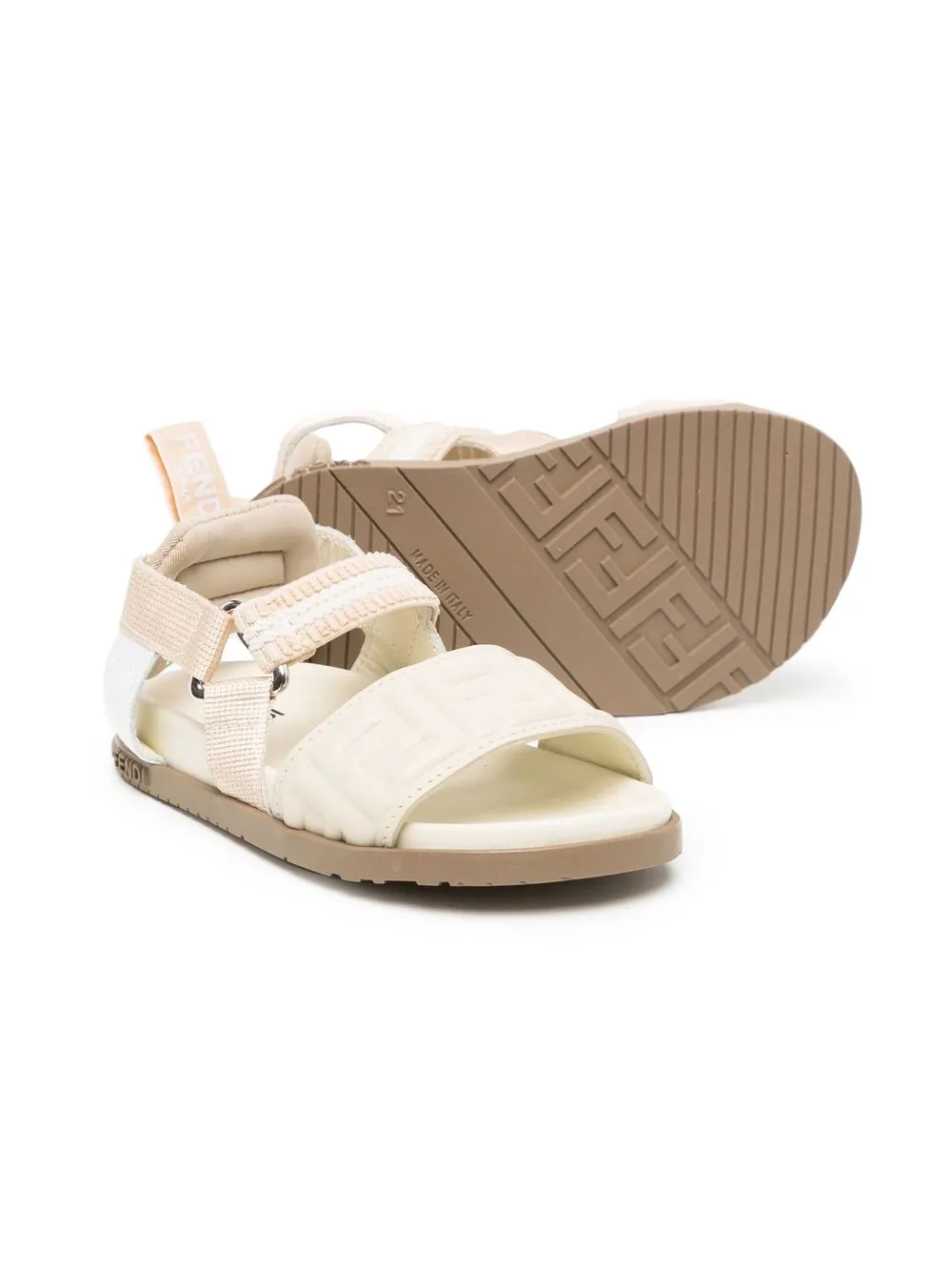 Fendi Kids FF logo striped sandals Neutrals