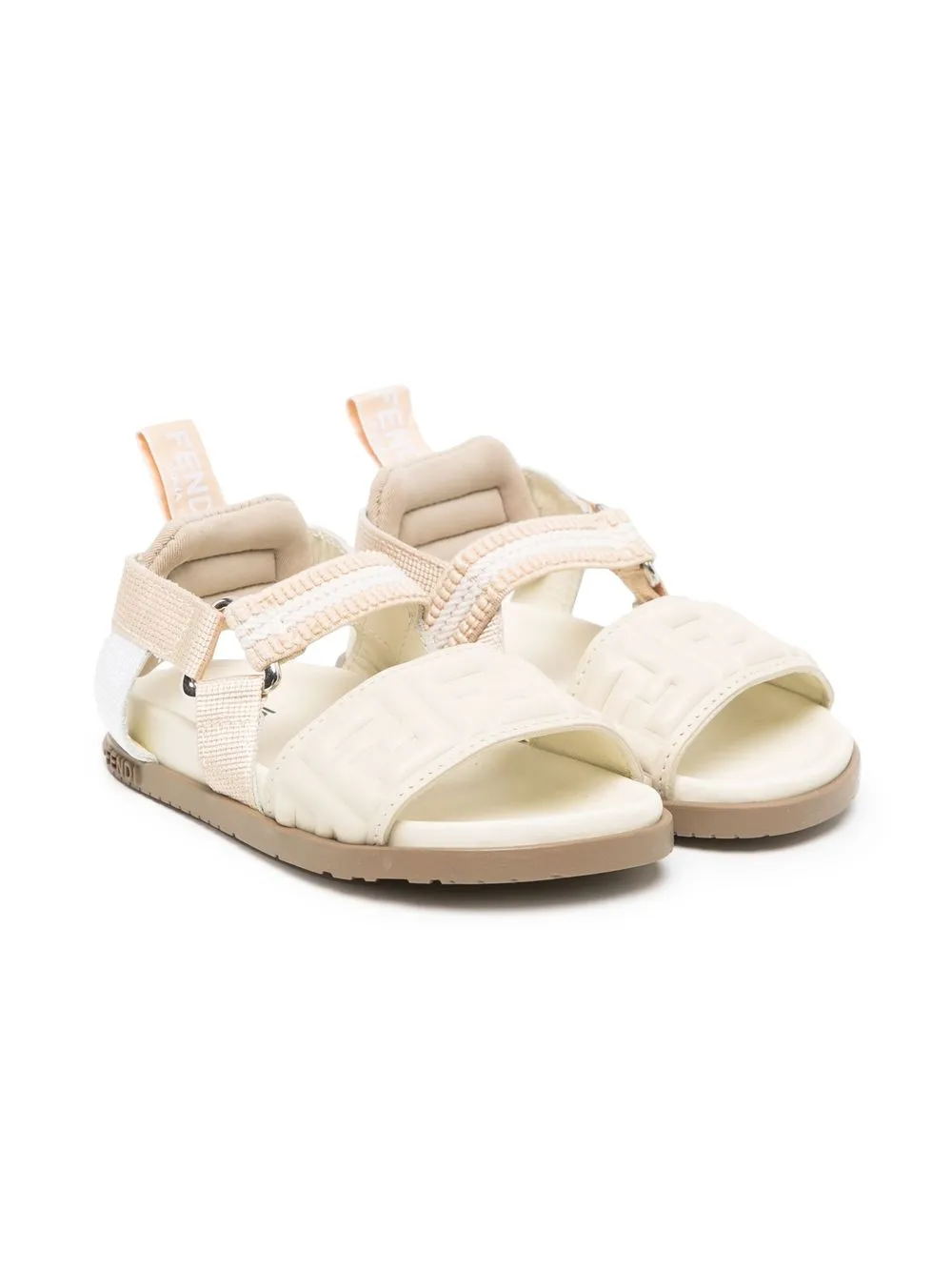 Fendi Kids FF logo striped sandals Neutrals