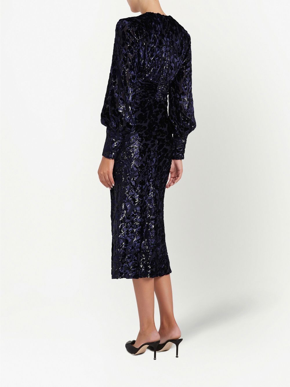 Shop Rebecca Vallance Leopard Pattern Fitted Midi Dress In Blue