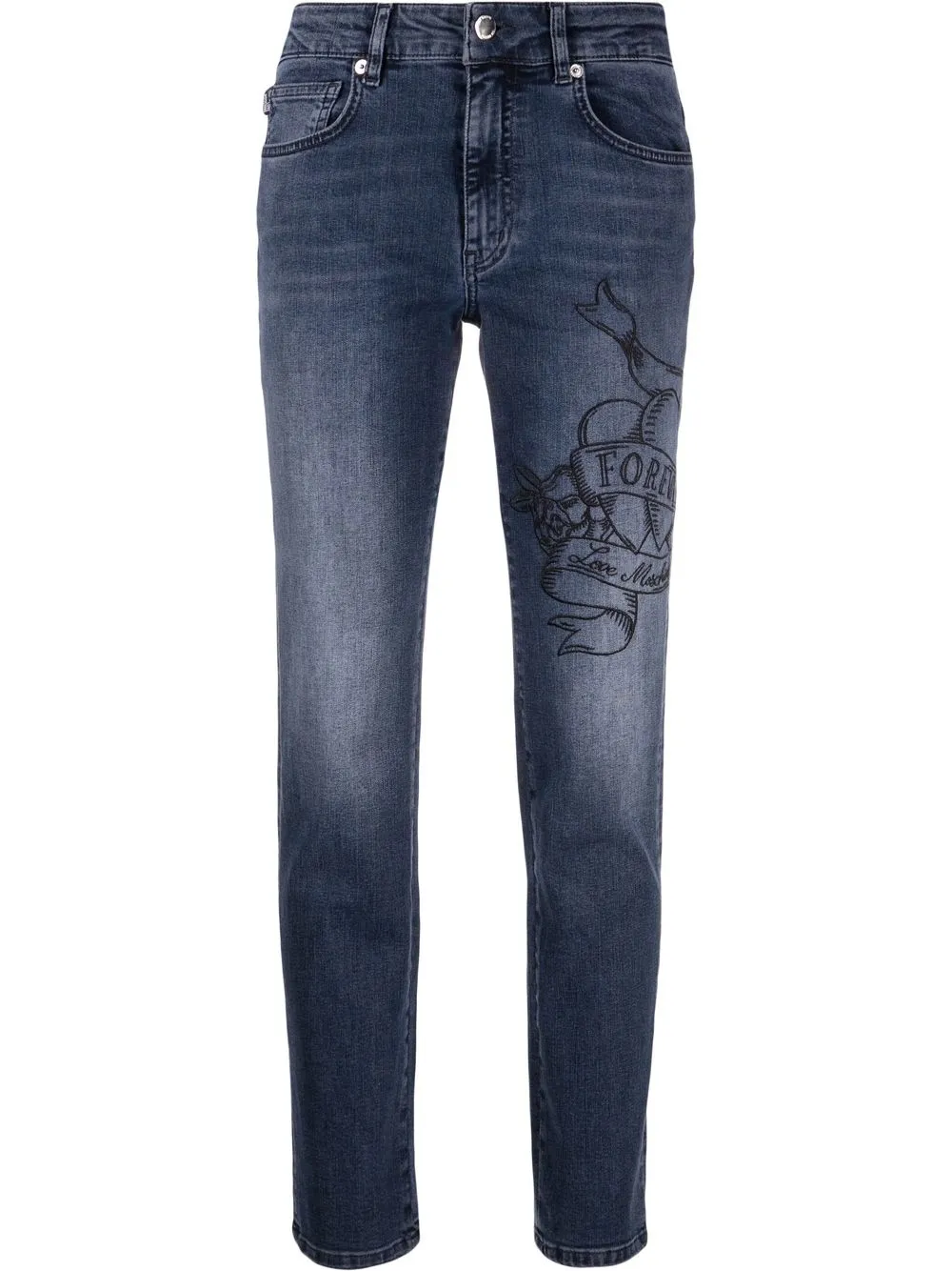 

Love Moschino skinny jeans con estampado de corazones - Azul