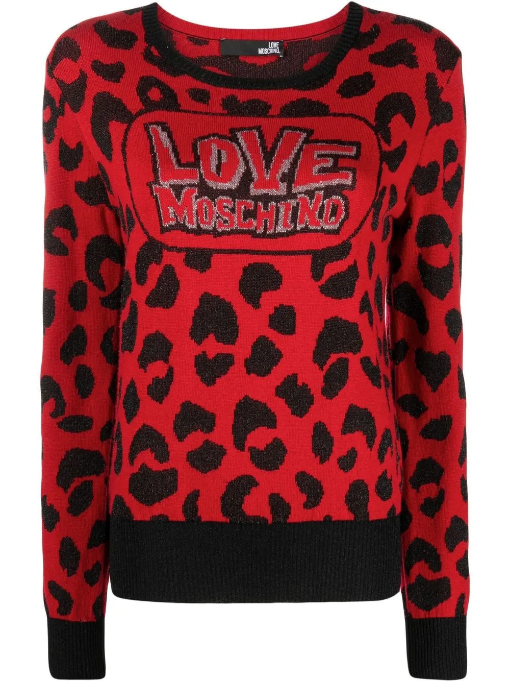 

Love Moschino leopard intarsia rib-trimmed jumper - Red