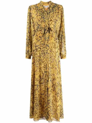 dvf gold dress Diane Von Furstenberg Belted snake-print Maxi | Yellow All Shoes