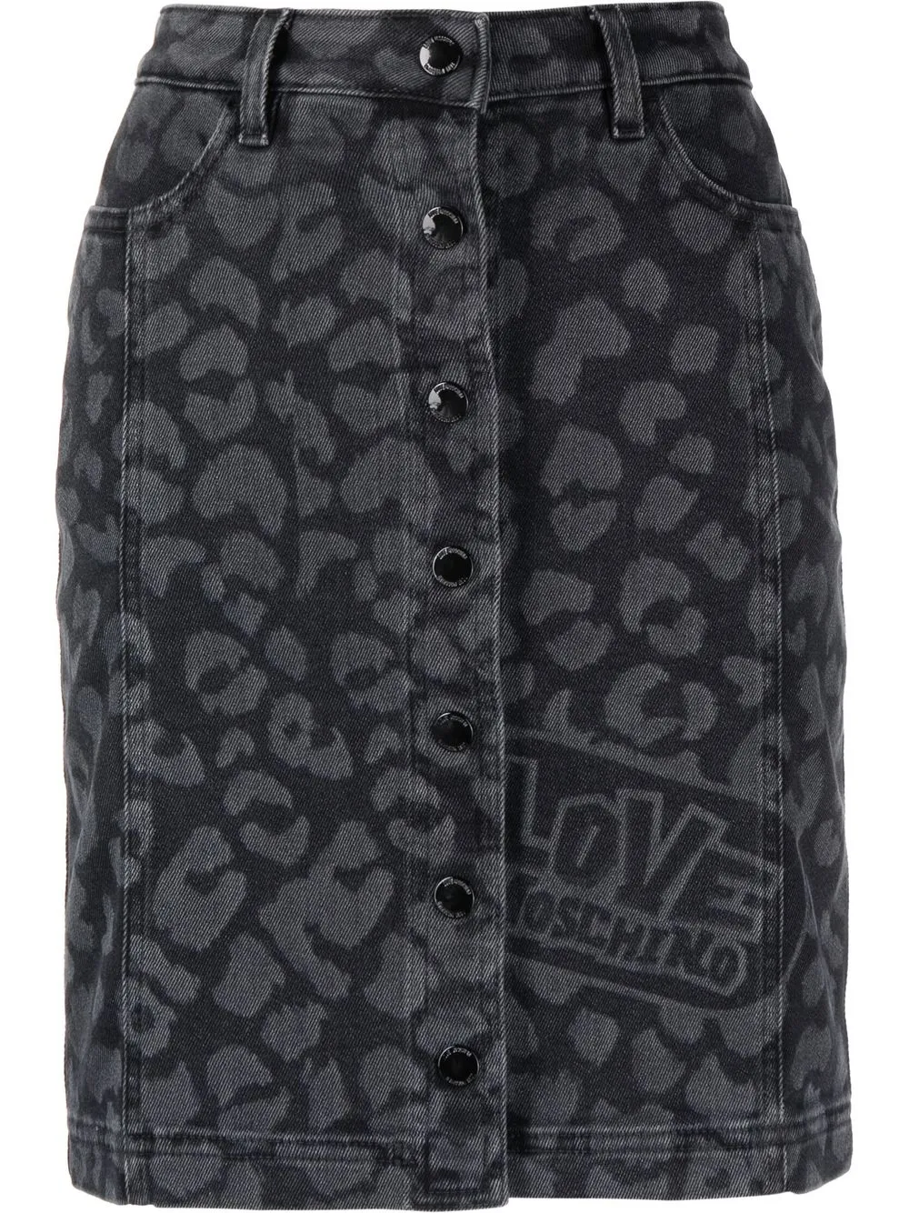 

Love Moschino leopard print denim mini skirt - Black