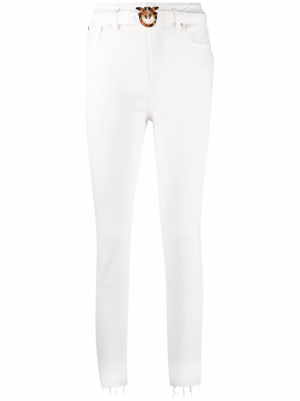 

PINKO Love Bird-motif cotton slim-cut trousers - White