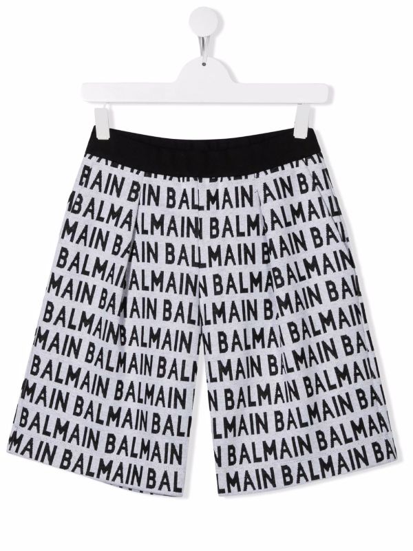 Balmain Kids Cotton graphic-print Shorts - Black