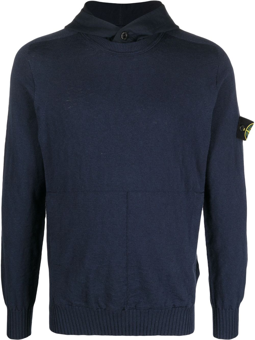 Stone Island Compass-patch Knitted Hoodie In Blau