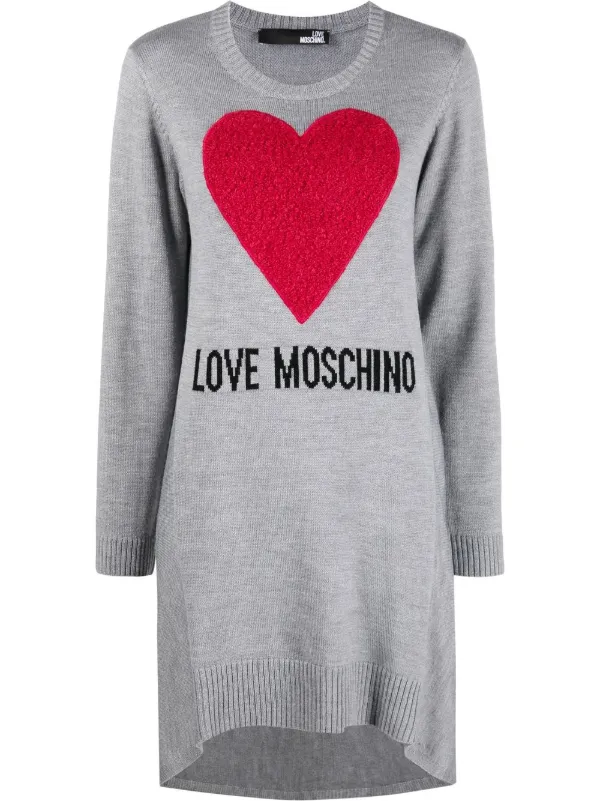 Love Moschino Heart Intarsia Knitted Dress - Grey