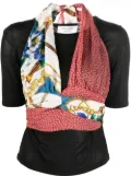 Marine Serre twisted-scarf hybrid knit top - Black